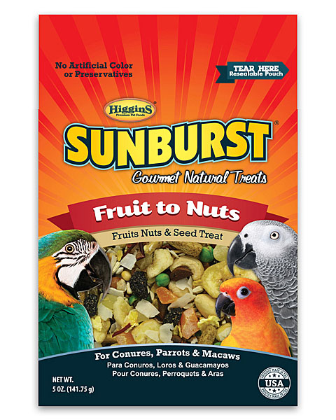 Higgins Sunburst Fruit to Nuts - Fruits, Nuts and Seed Treat for Hookbill Birds, conures, parrots & macaws 