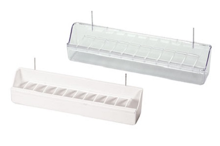 2gr art52 Plastic Seed Trough Feeder 12" long - Clear and White - Cage Accessory - Finch and Canary Supplies
