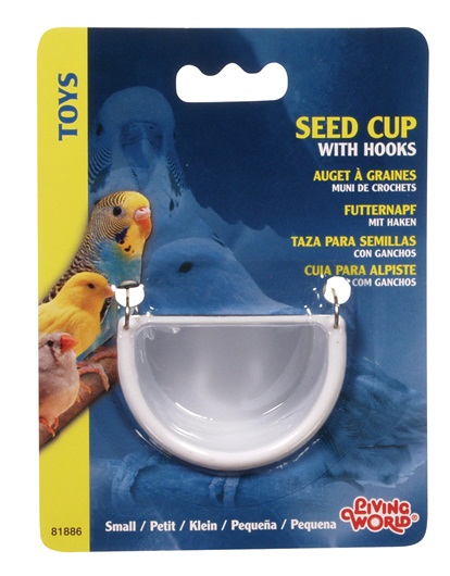 Small Living World Seed Cup With metal hooks - 1/2 circle plastic cup - Finch and Canary Cage Accessory 